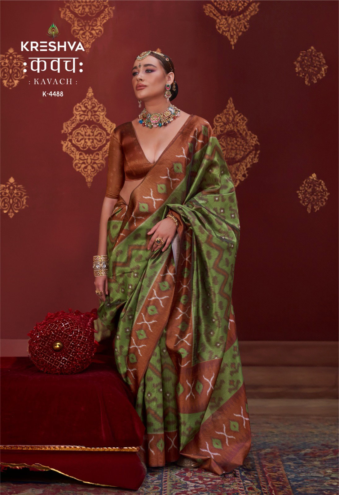 KRESHVA KAVACH SILK SAREE SERIES 4486 TO 4493 WITH IKKAT DESIGN SAREE 9