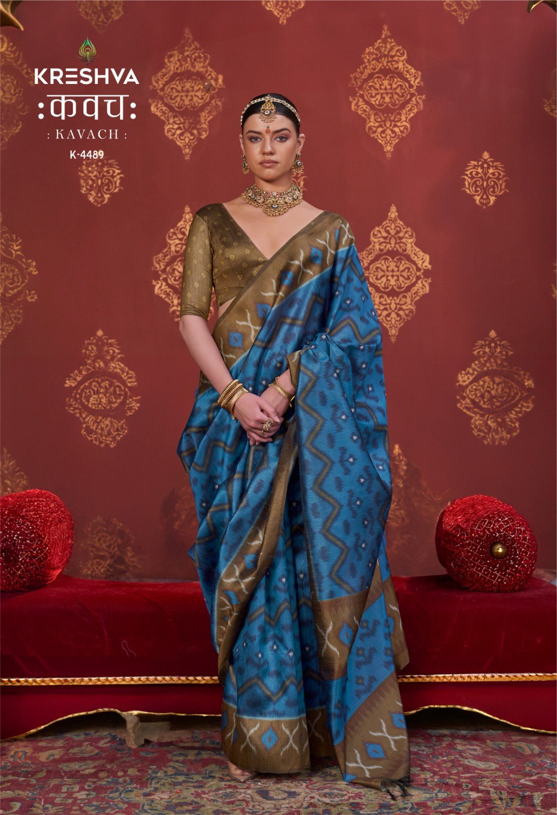 KRESHVA KAVACH SILK SAREE SERIES 4486 TO 4493 WITH IKKAT DESIGN SAREE 7