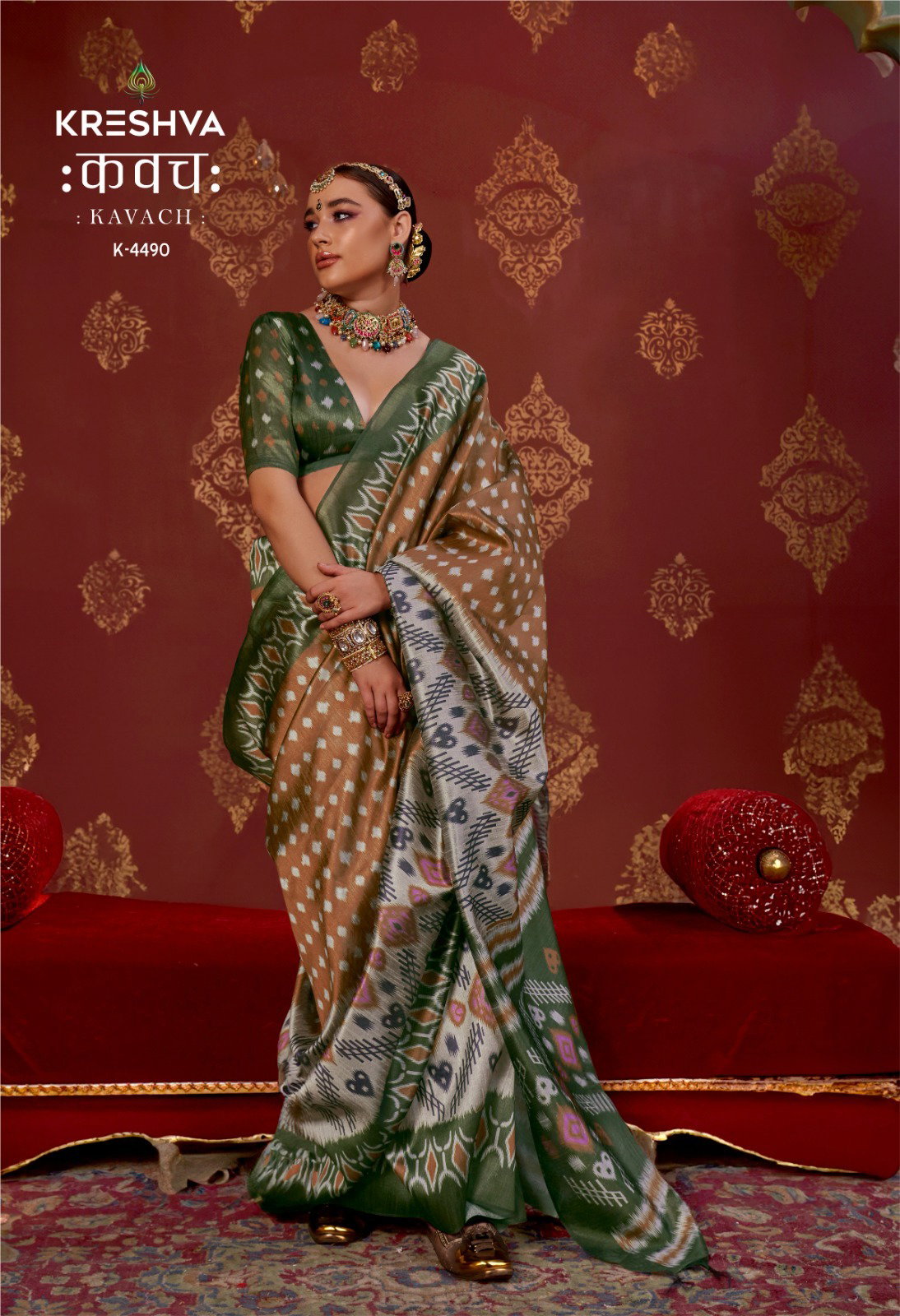 KRESHVA KAVACH SILK SAREE SERIES 4486 TO 4493 WITH IKKAT DESIGN SAREE 3