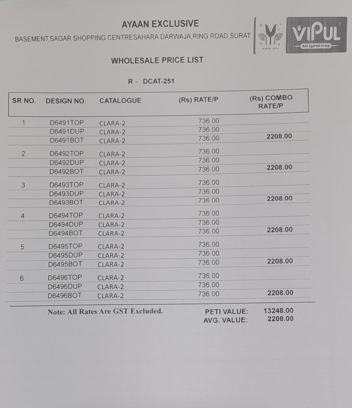VIPUL CLARA VOL 02 SERIES 6491-6496 1