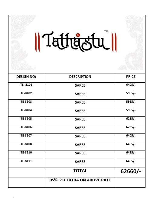 TATSHASTU ANAARA  SERIES 8101-8111  SAREE 1
