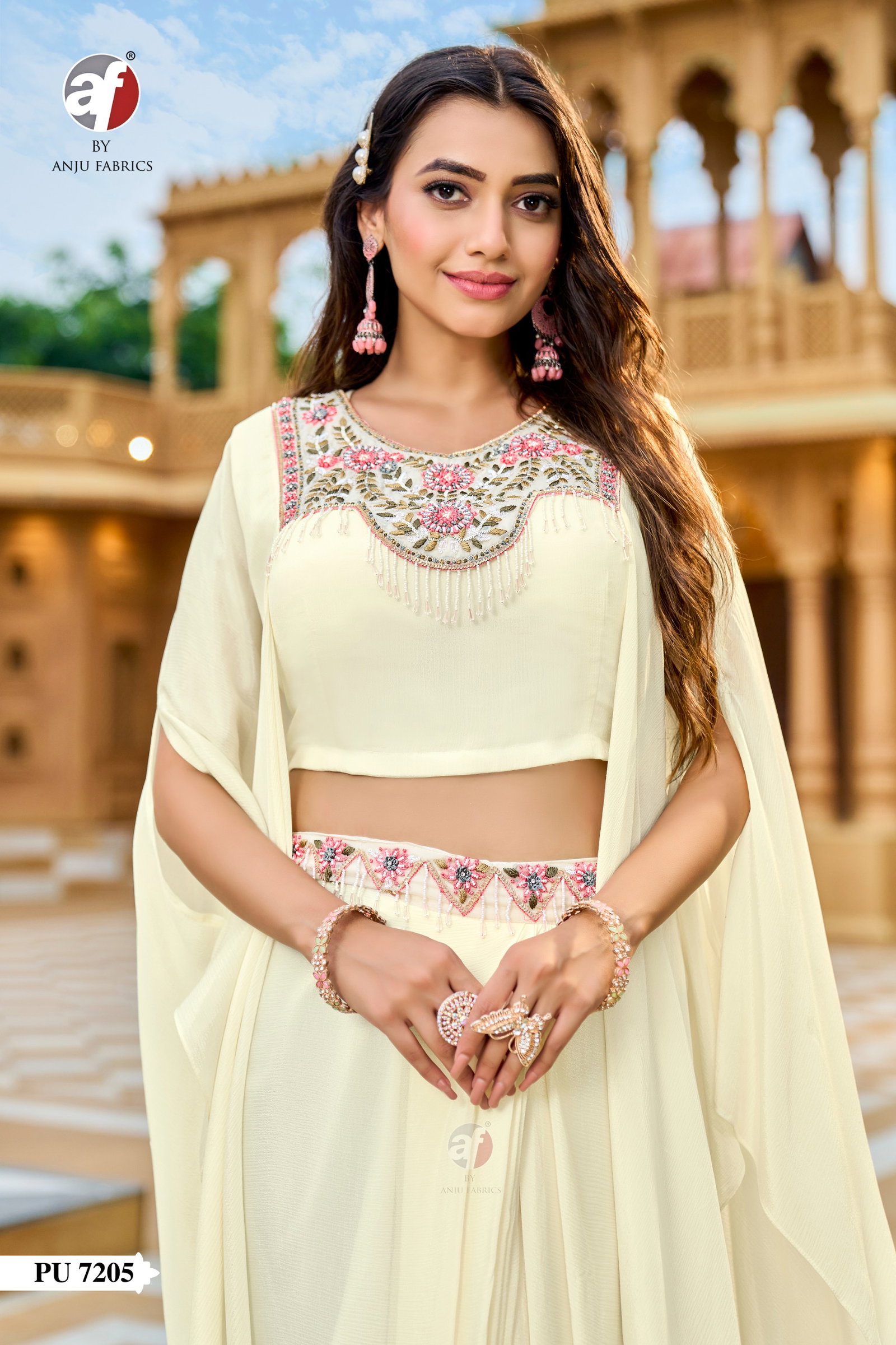ANJU FABRICS  PONCHO STYLE JACKET  WITH CROP TOP & DRAPE SKIRT SERIES 7205 1