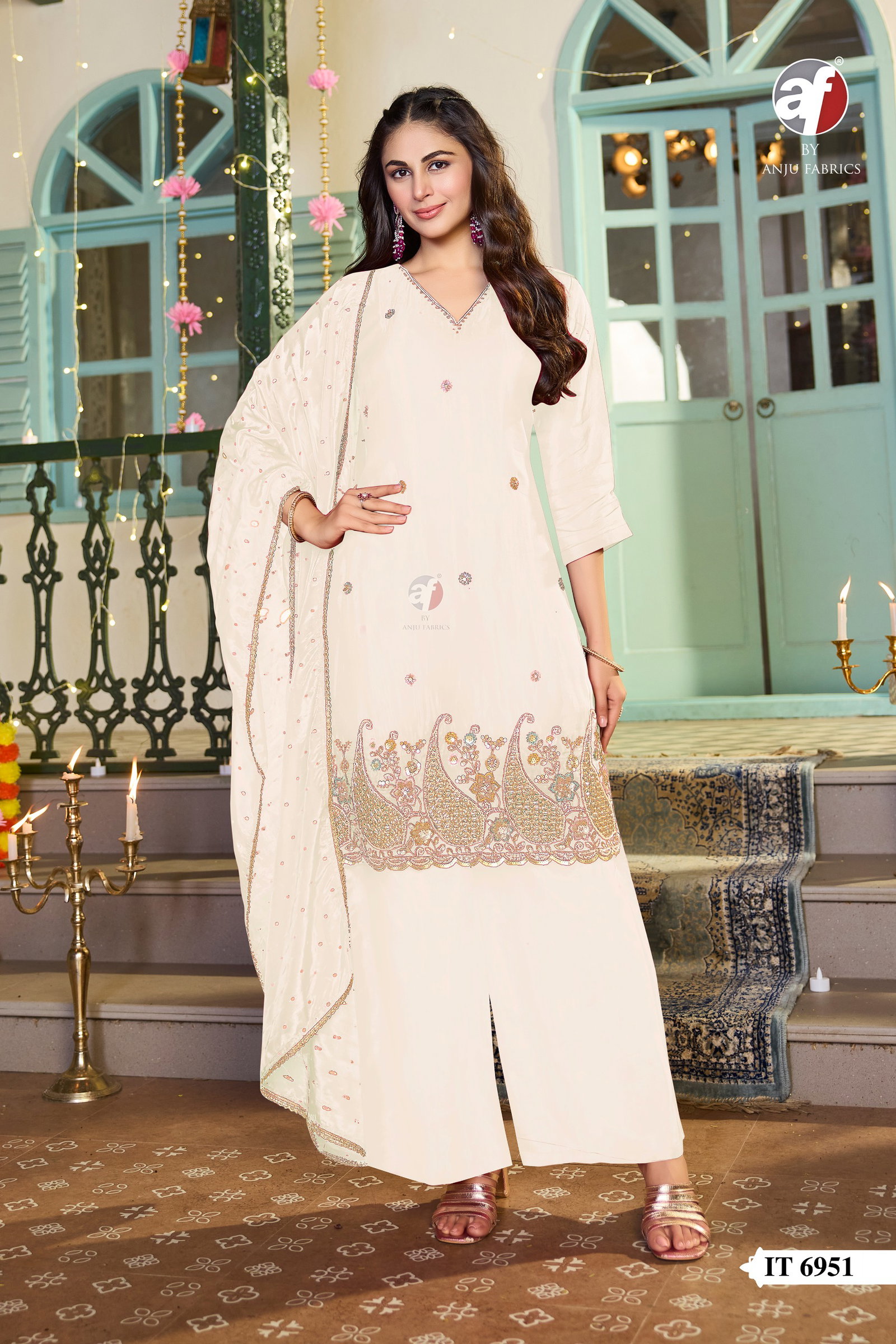ANJU FABRICS SHORT KURTI PALAZZO WITH DUPATTA SERIES 6950 6