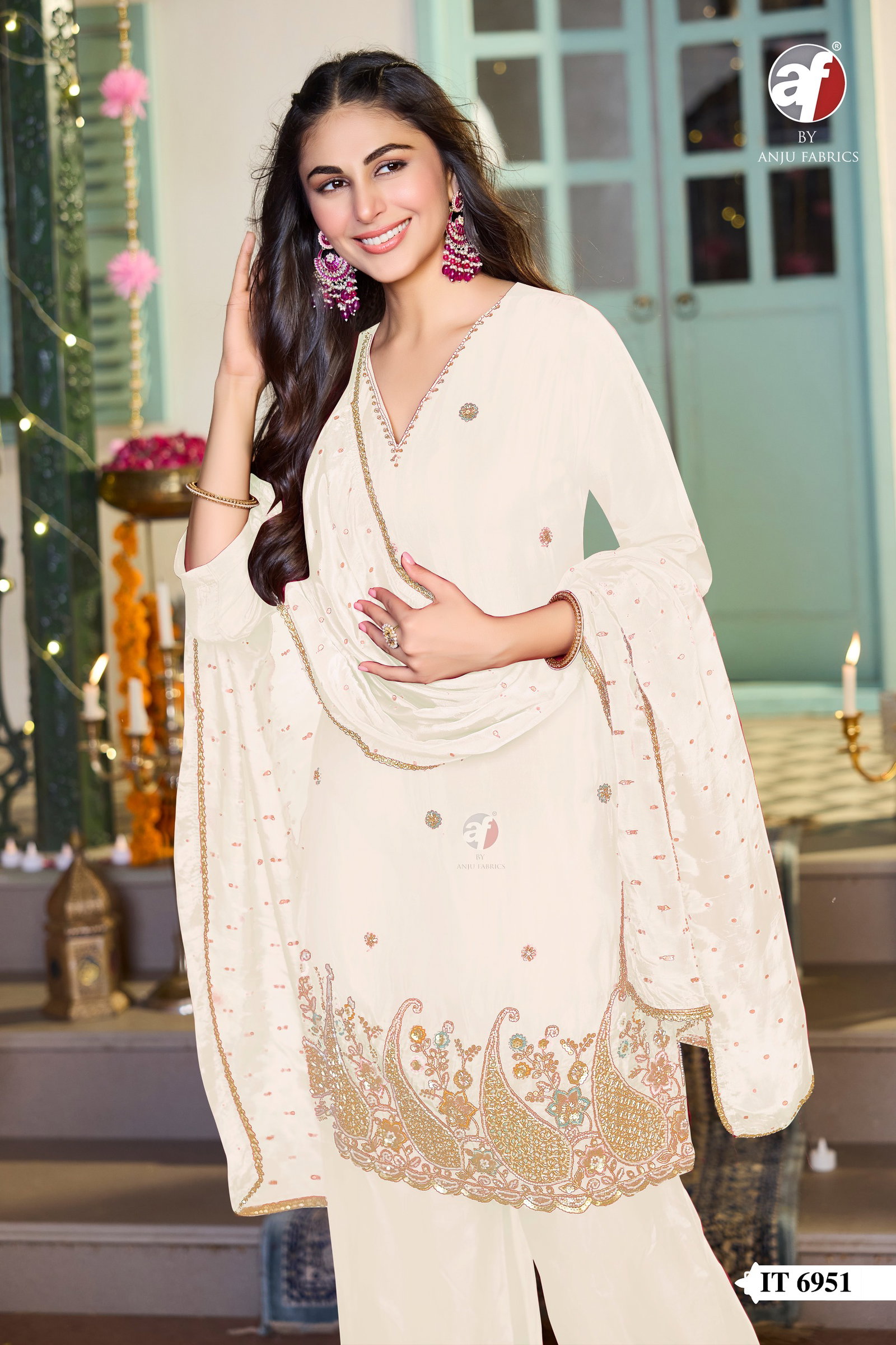 ANJU FABRICS SHORT KURTI PALAZZO WITH DUPATTA SERIES 6950 5
