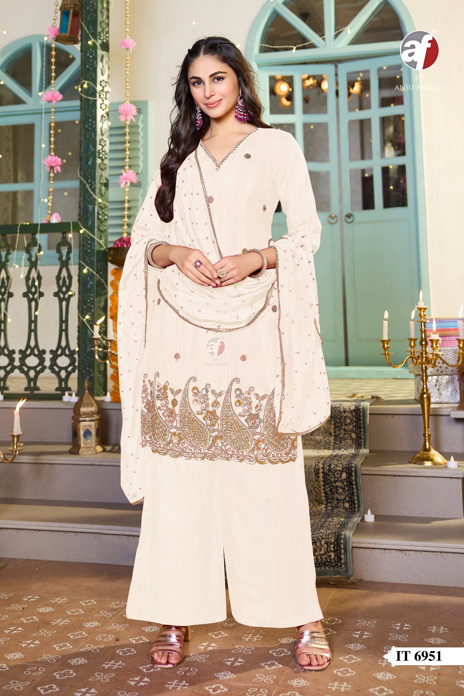 ANJU FABRICS SHORT KURTI PALAZZO WITH DUPATTA SERIES 6950 4