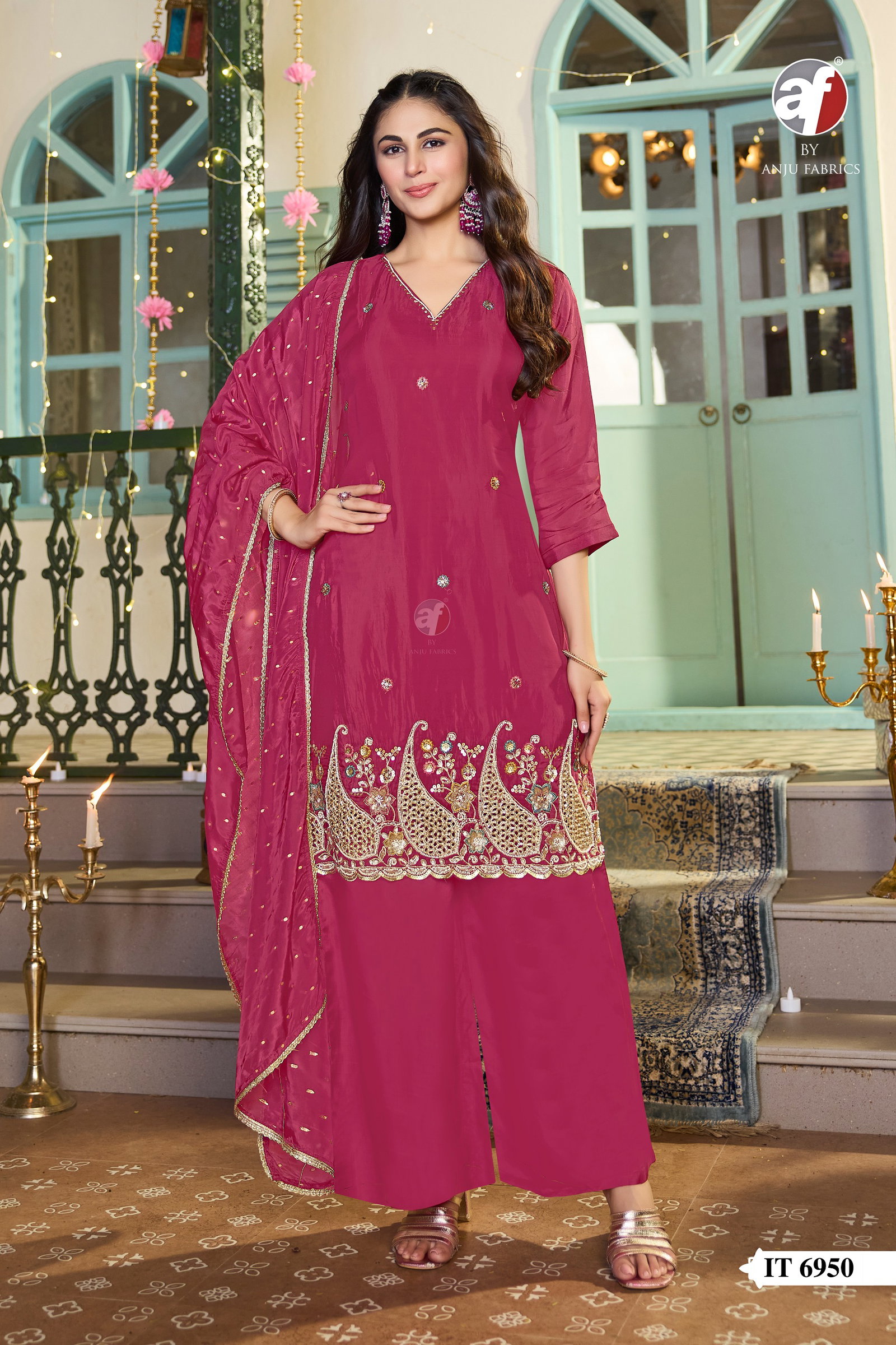 ANJU FABRICS SHORT KURTI PALAZZO WITH DUPATTA SERIES 6950 3