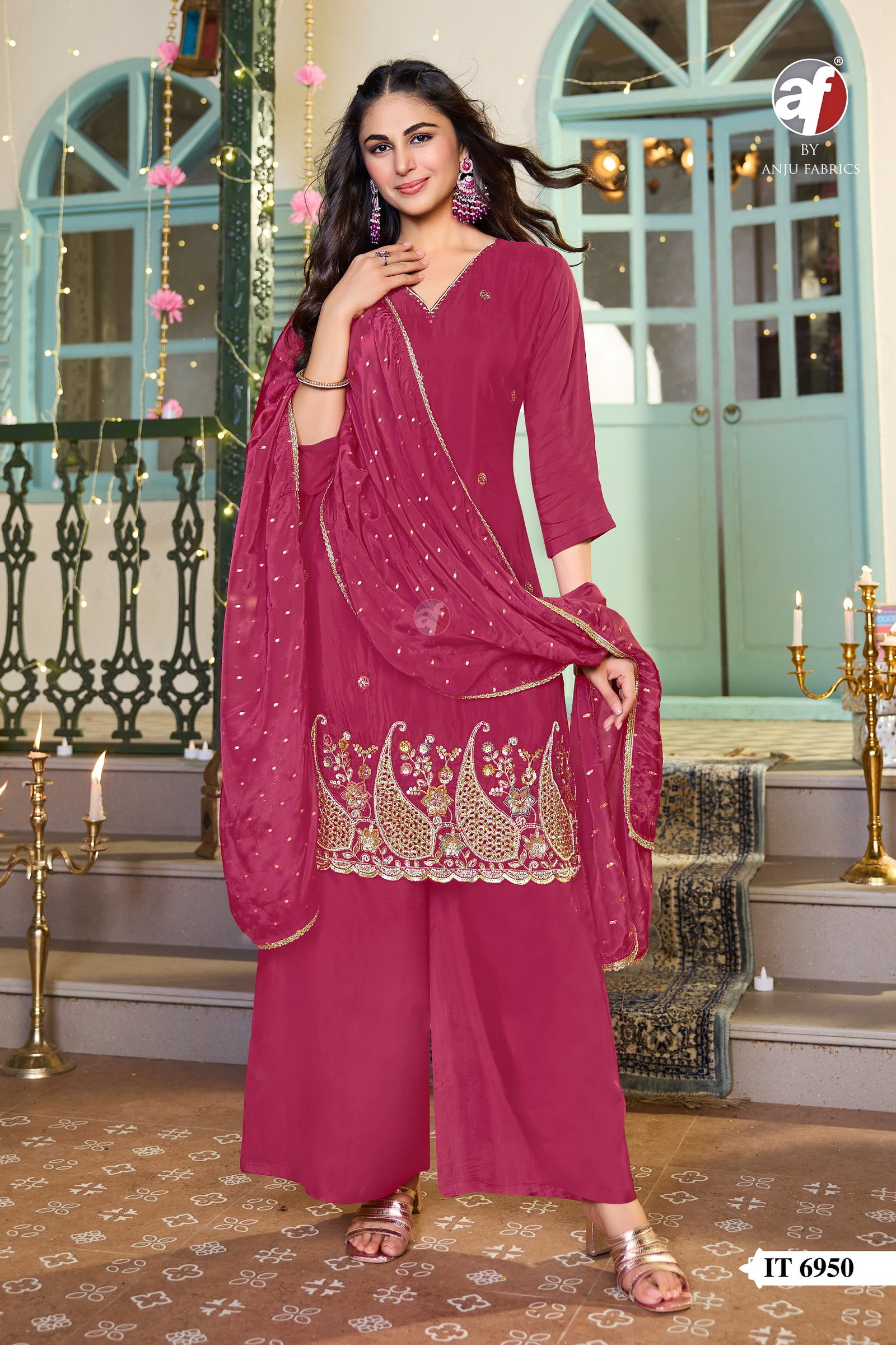 ANJU FABRICS SHORT KURTI PALAZZO WITH DUPATTA SERIES 6950 1