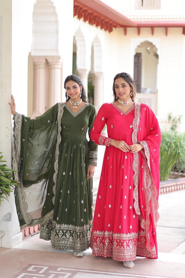 LV WEAR PREMIUM READYMADE  GOWN-DUPATTA SET