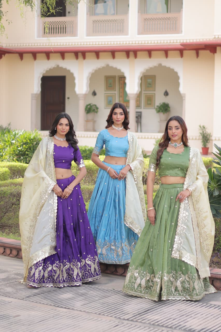 Premium Designer Sequins Embroidered Lehenga choli Dupatta Set 1