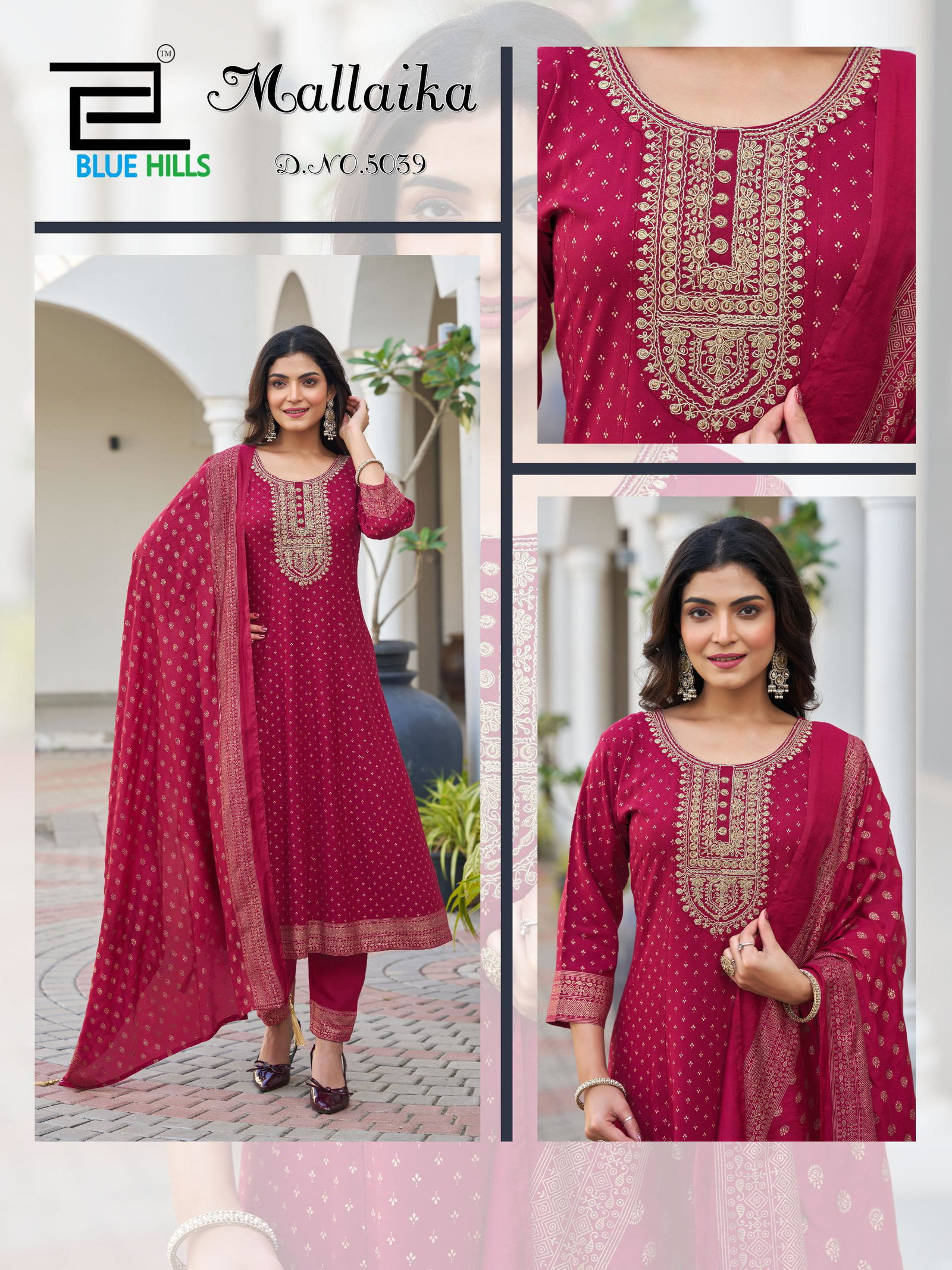 BLUE HILLS MALLAIKA REDAYMADE RAYON KURTI WITH PAINT AND DUPPTA 10