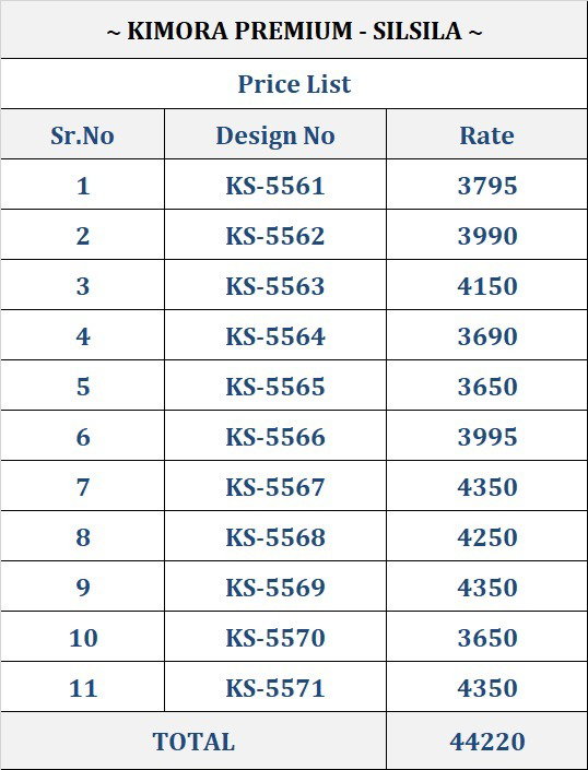 Kimora  Present Silsila catlougle series 5561 To  5571 1