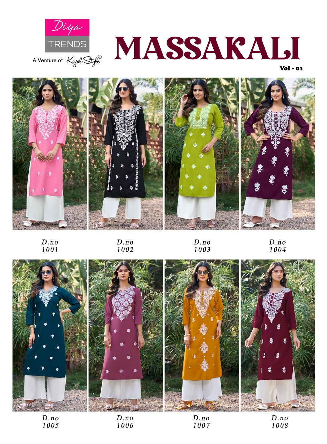 DIYA TRENDS MASSAKALI LUCKNOWI KURTI WITH PLAZZO 1001-1008 1