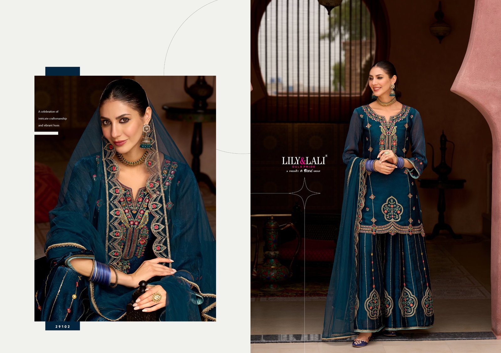 LILY & LALI PRESENT ANDORA  3 PCS KURTI SET WITH SHARA SET SERIES 29101-29104 9