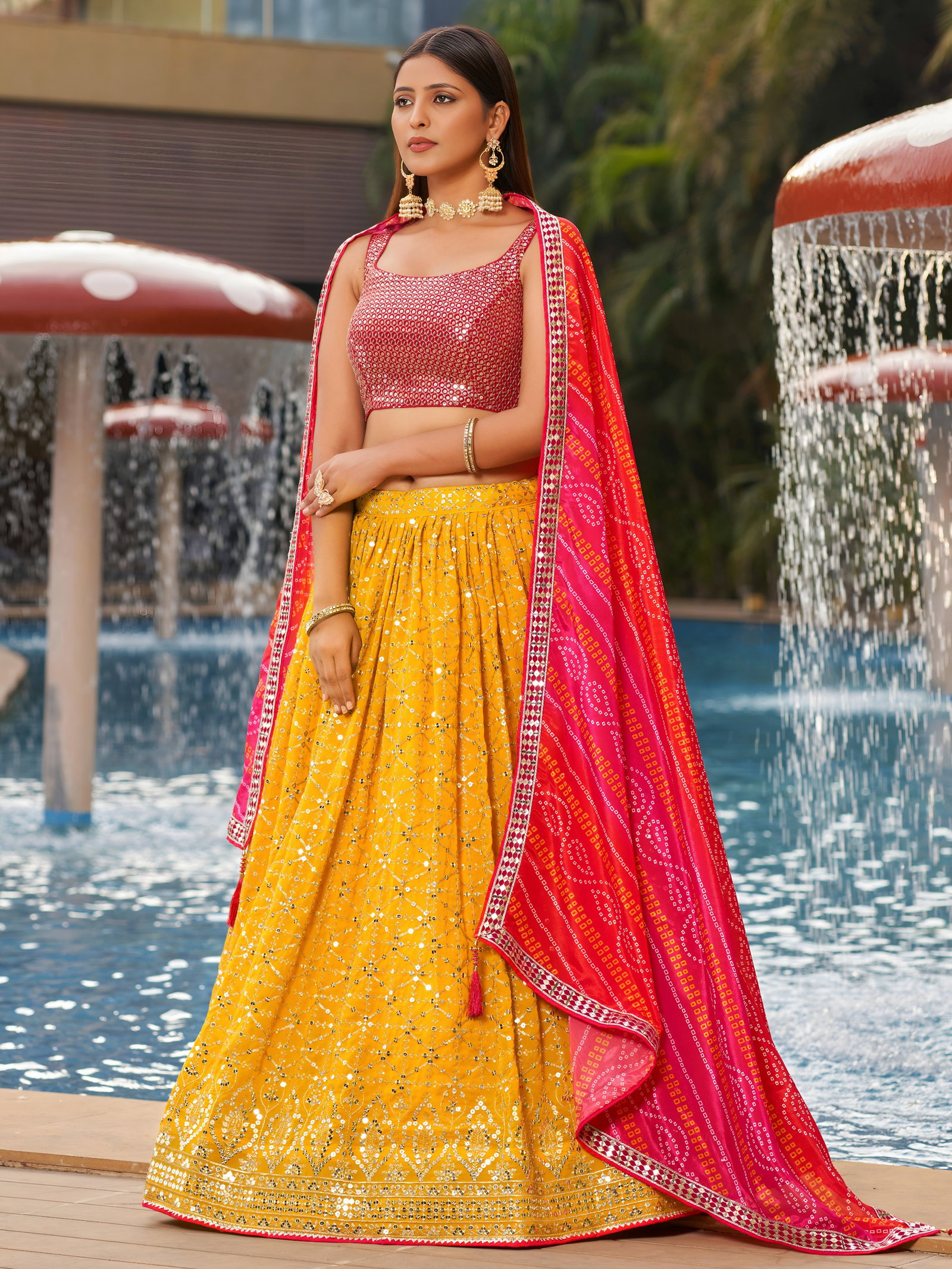 Sunlit Yellow Lehenga with Pink Bandhani Dupatta SERIES 8008 7