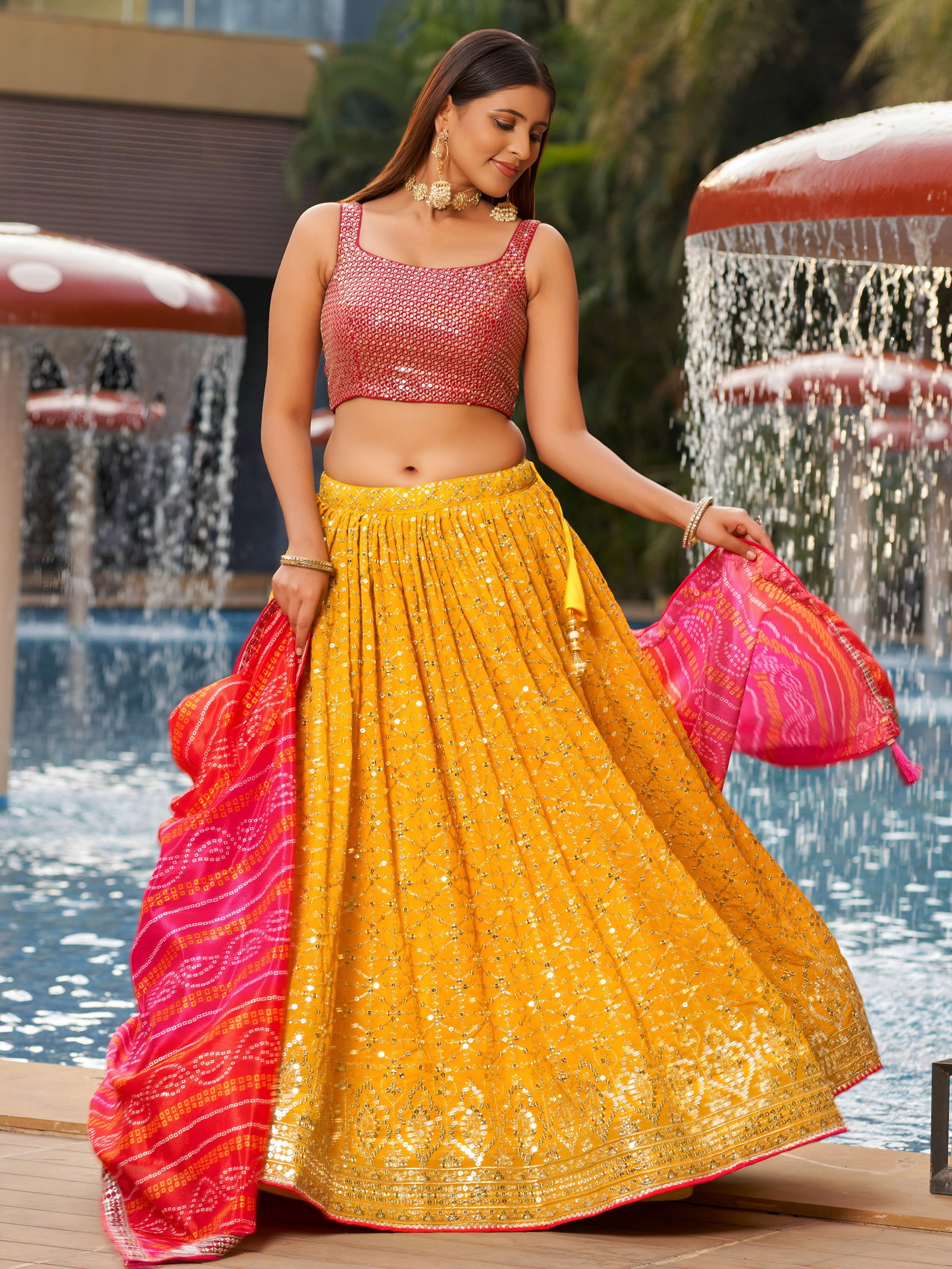 Sunlit Yellow Lehenga with Pink Bandhani Dupatta SERIES 8008 6