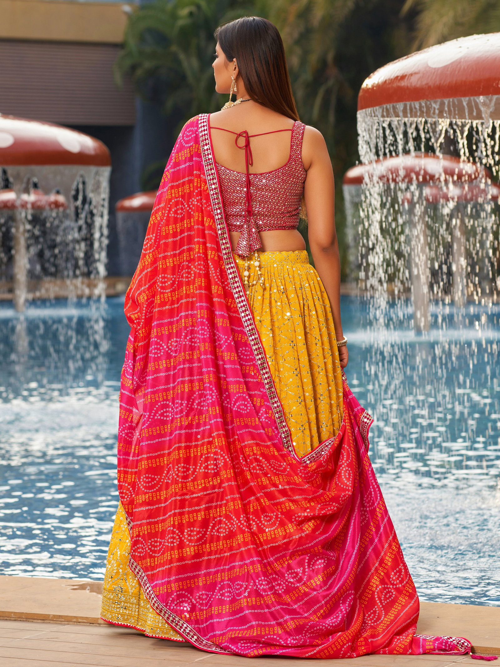 Sunlit Yellow Lehenga with Pink Bandhani Dupatta SERIES 8008 4
