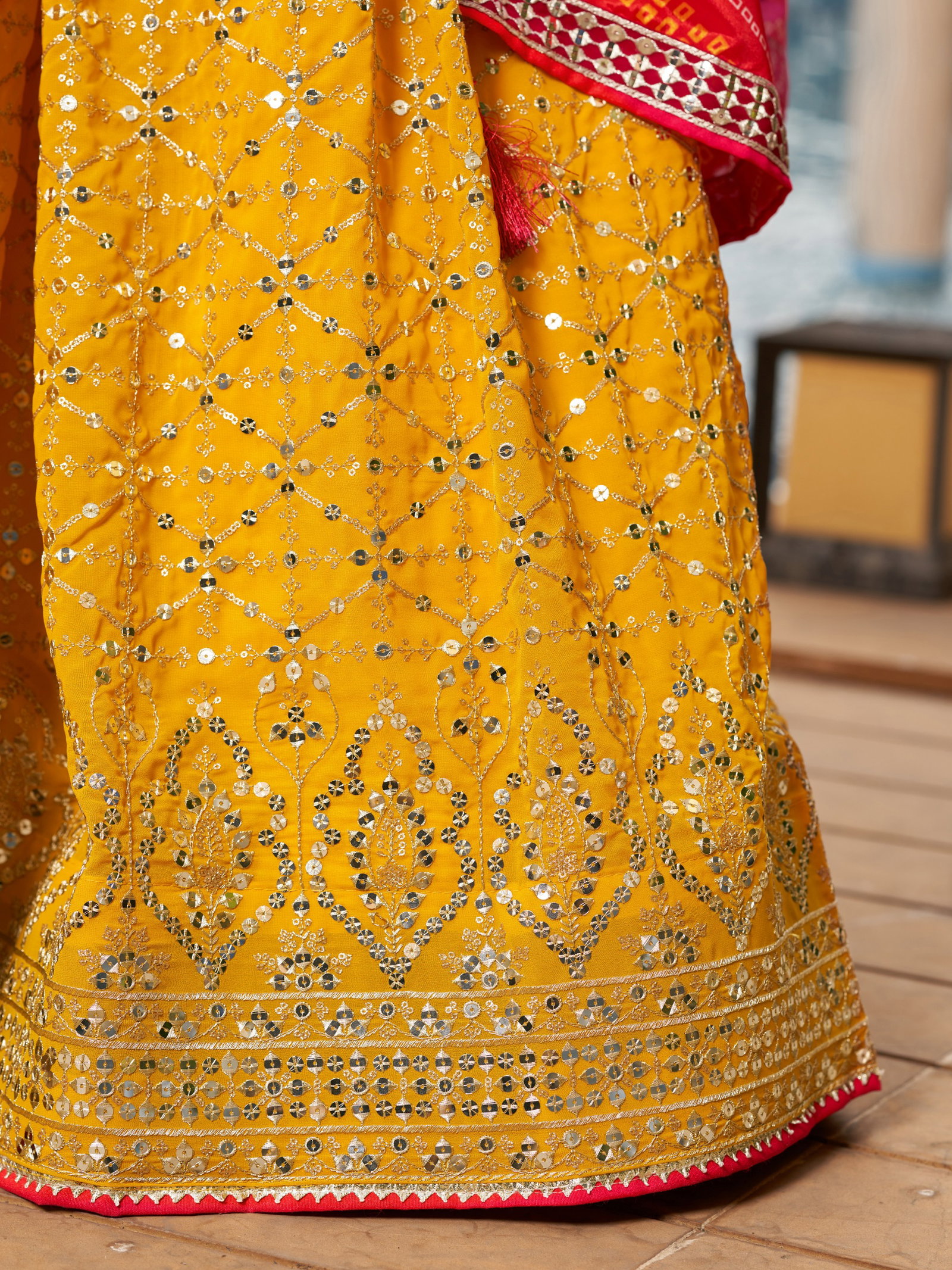 Sunlit Yellow Lehenga with Pink Bandhani Dupatta SERIES 8008 1