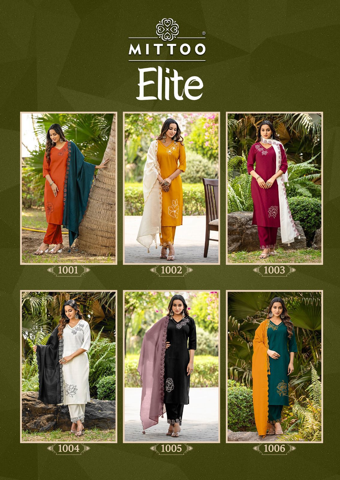 MITTO ELITE 3 PCS READYMADE HAND WOK KURTI SERIES1001-1006 1