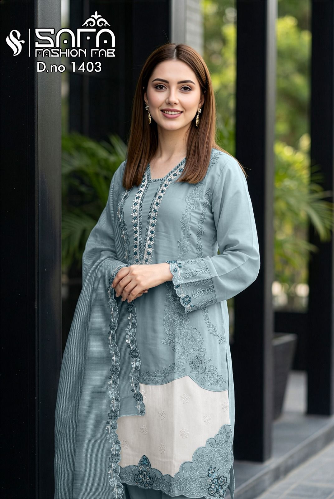 SAFA are Introducing our LUXURY PRET FORMAL WEAR  PAKISTANI READYMADE KURTI  COLLECTION To Make You Unique and Classy.. WITH CIGRATE PAINT SERIES 1403 4