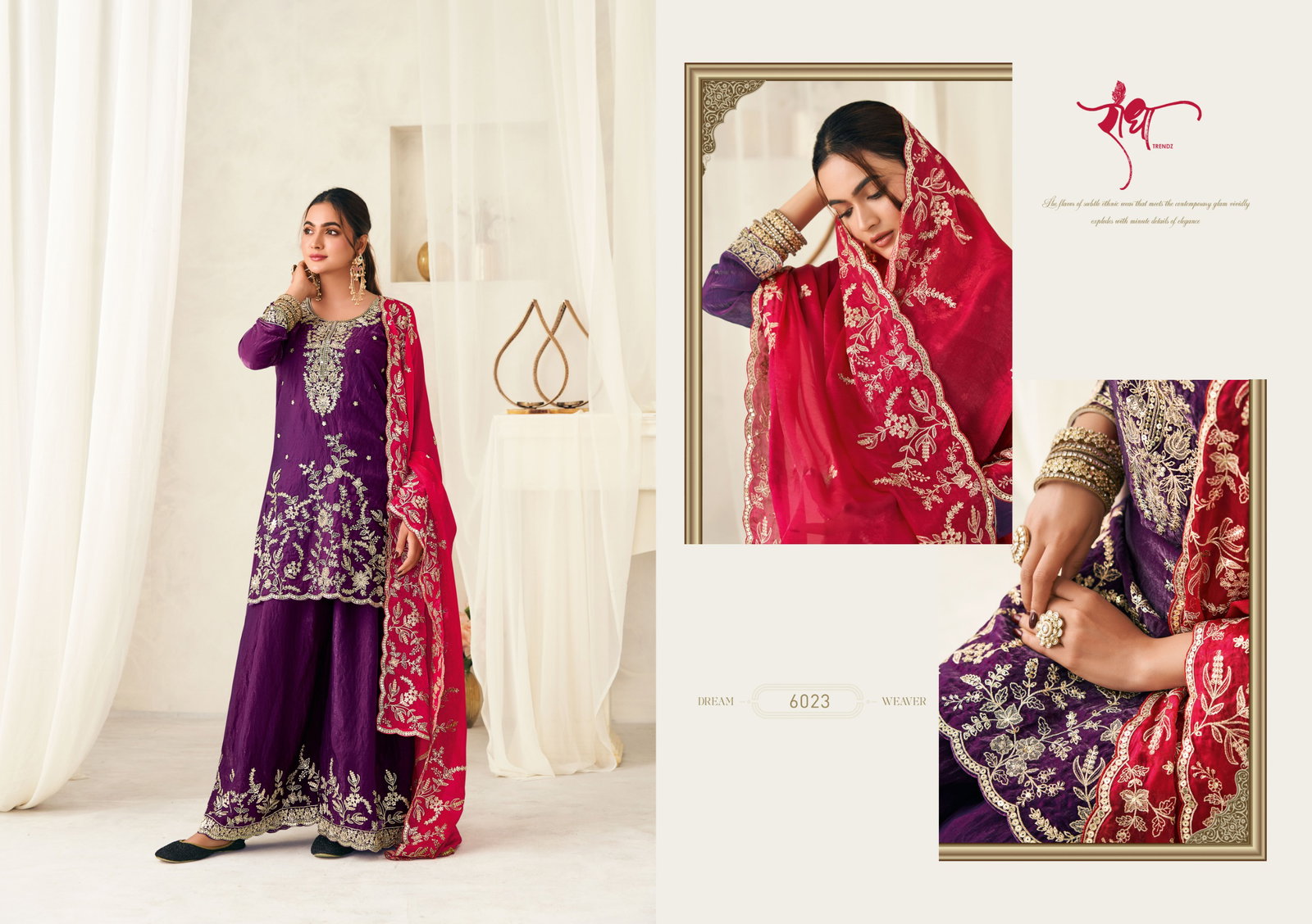 RADHA TRENZ PRESENT CHANDINI FREE SIZE STICHED SALWAR SUIT WITH PLAZZO SERIES 6021-6023 5
