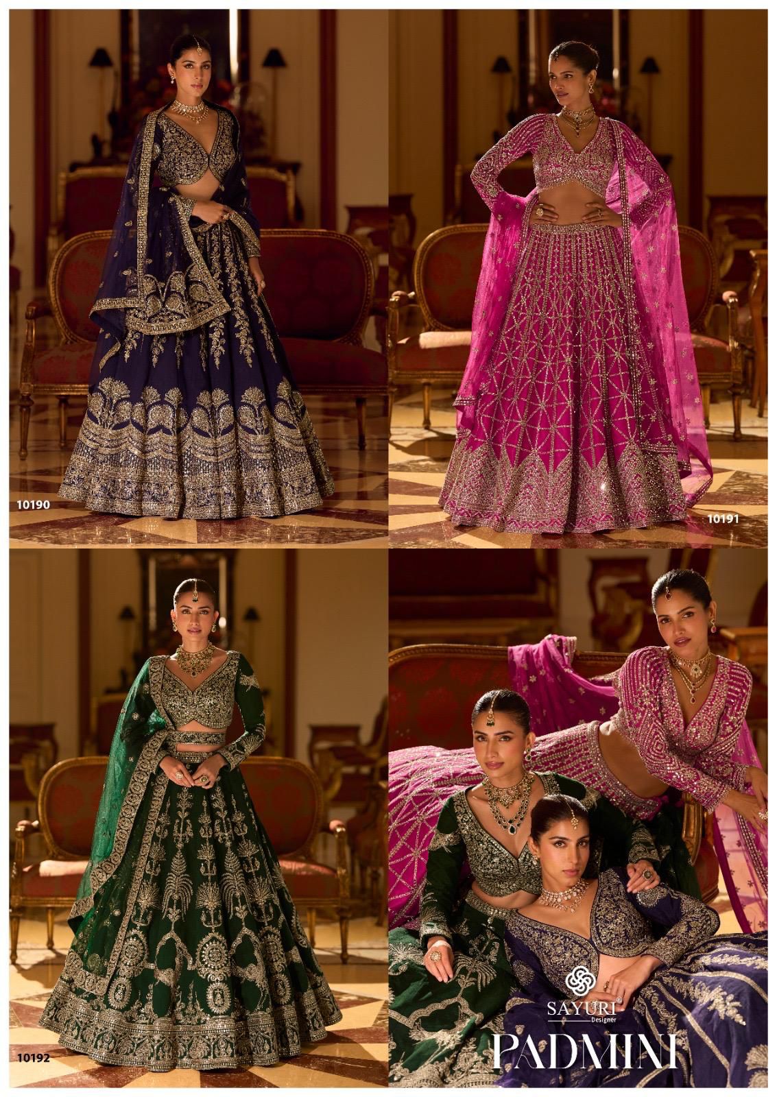 SAYURI DESIGNER PRESNT PADMINI FREE SIZE STICHED LEHENGA WEDING SEIRES 10190-10192 11
