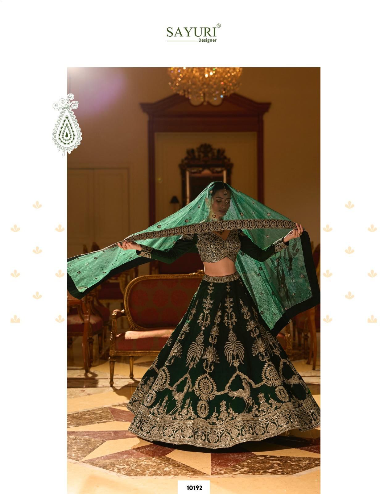 SAYURI DESIGNER PRESNT PADMINI FREE SIZE STICHED LEHENGA WEDING SEIRES 10190-10192 6