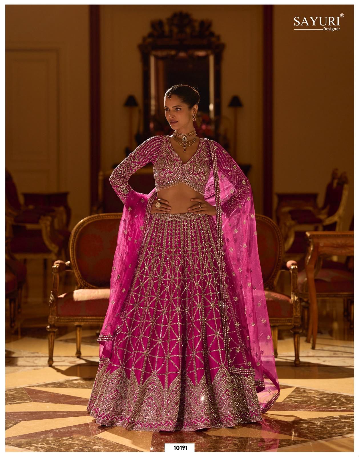 SAYURI DESIGNER PRESNT PADMINI FREE SIZE STICHED LEHENGA WEDING SEIRES 10190-10192 5