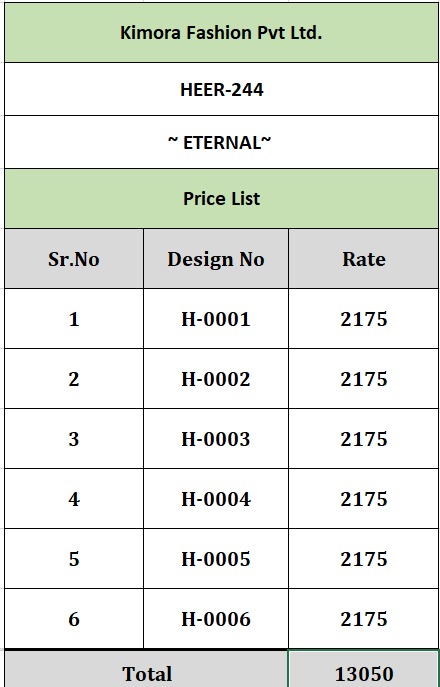 KIMORA HEER PRESENT ETERNAL UNSTICH SUIT FANCY SUIT SERIES H0001-H0006 2