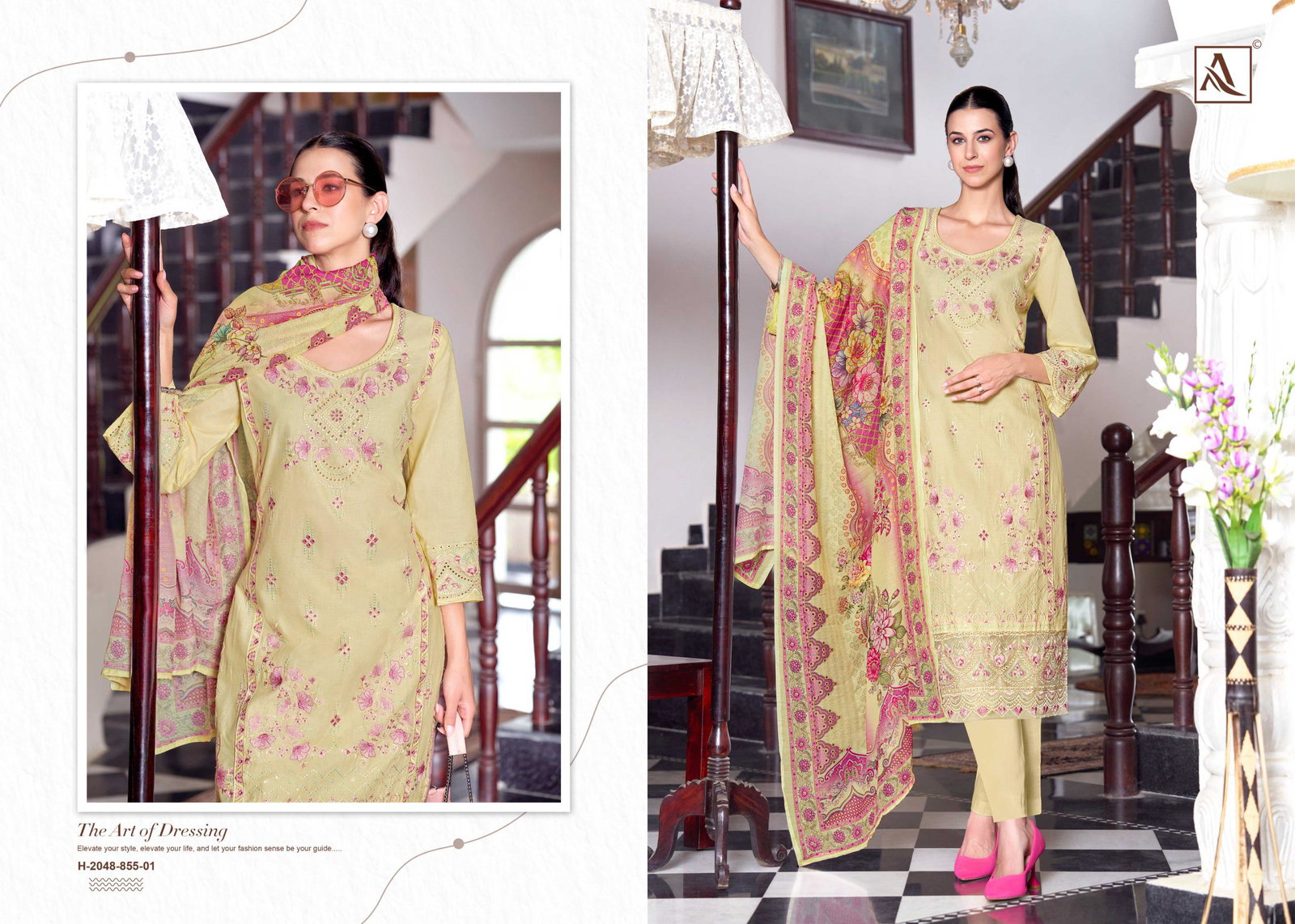 ALOK SUIT PRESENT THE LIBAS UNSTICH LAWN COTTON WITH EMBRODIERY WORK SERIES 855-01 TO 855-06 9