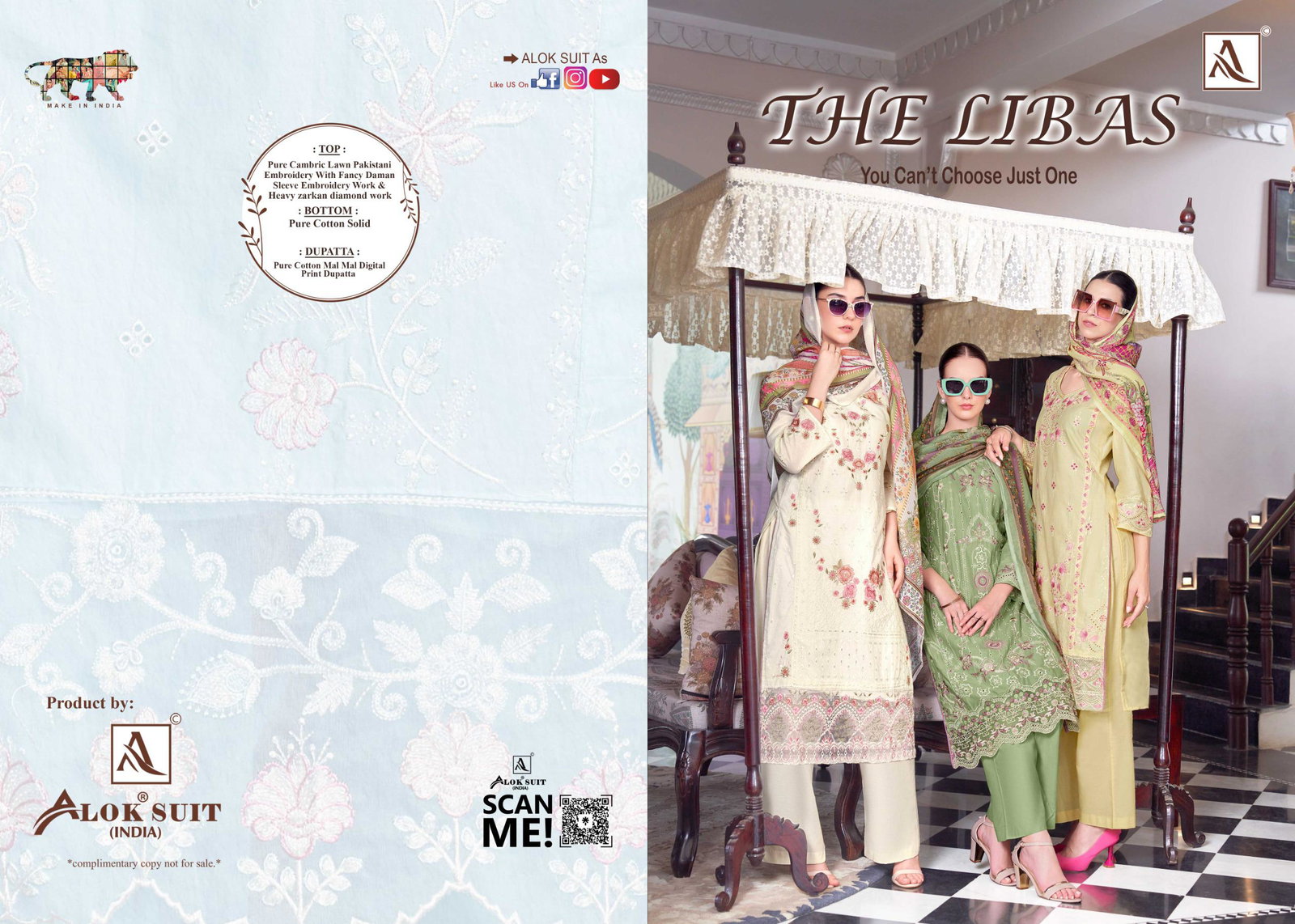 ALOK SUIT PRESENT THE LIBAS UNSTICH LAWN COTTON WITH EMBRODIERY WORK SERIES 855-01 TO 855-06 8