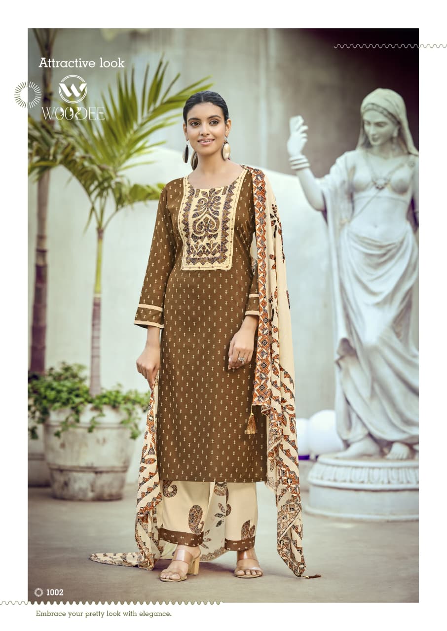WOODEE PRESENT STRAIGHT CUT TOP WTH WITH BOTTOM DUPATTA  RANGOLI  CATLOUGLE SERIES 1001-1006 7