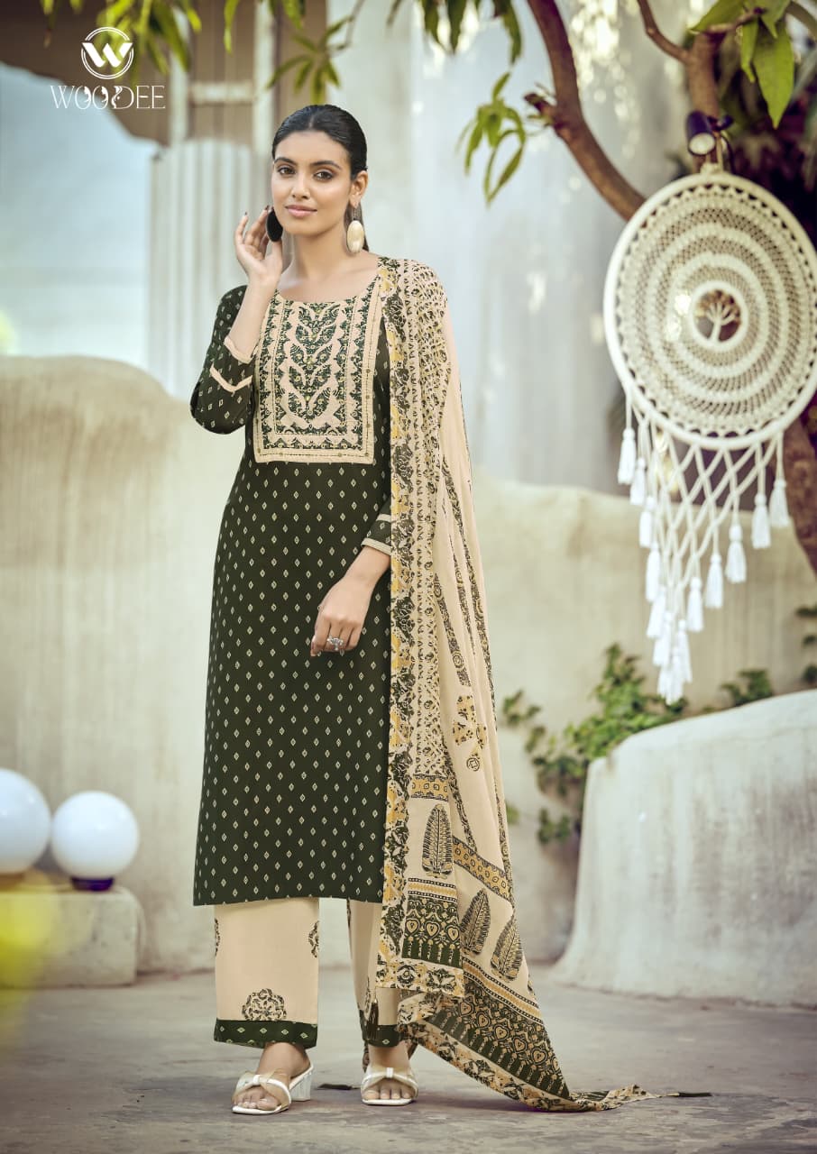 WOODEE PRESENT STRAIGHT CUT TOP WTH WITH BOTTOM DUPATTA  RANGOLI  CATLOUGLE SERIES 1001-1006 3