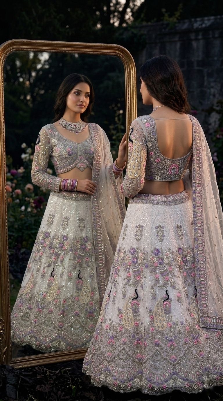 BOLLYWOOD  FANCY LEHENGA CHOLI WITH 4 MTR FLAIR CODING SEQUENCES WORK LEHENGA OFF WHITE 13