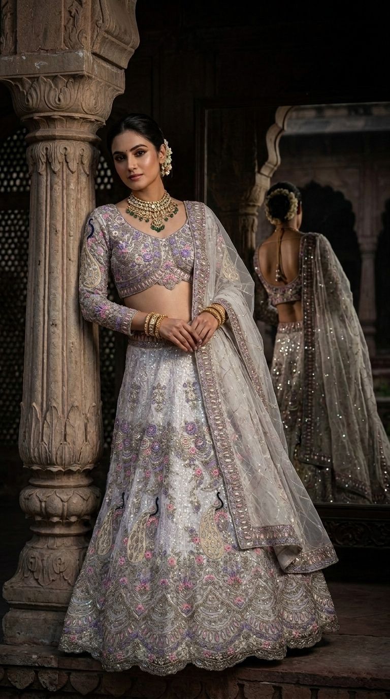 BOLLYWOOD  FANCY LEHENGA CHOLI WITH 4 MTR FLAIR CODING SEQUENCES WORK LEHENGA OFF WHITE 11