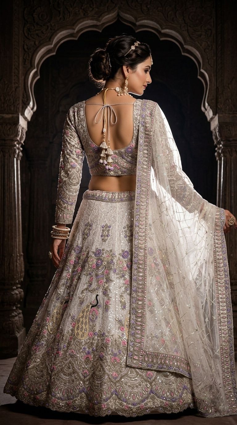 BOLLYWOOD  FANCY LEHENGA CHOLI WITH 4 MTR FLAIR CODING SEQUENCES WORK LEHENGA OFF WHITE 10