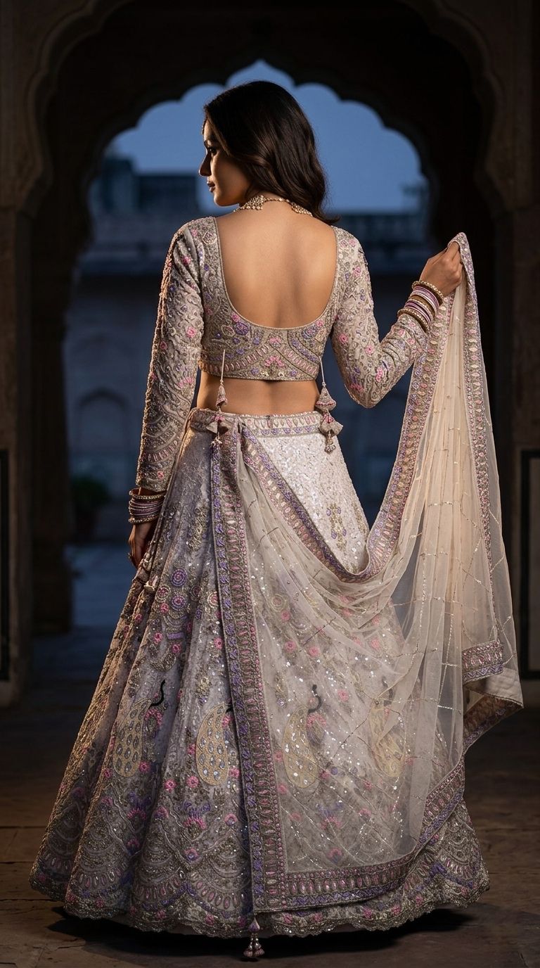 BOLLYWOOD  FANCY LEHENGA CHOLI WITH 4 MTR FLAIR CODING SEQUENCES WORK LEHENGA OFF WHITE 7