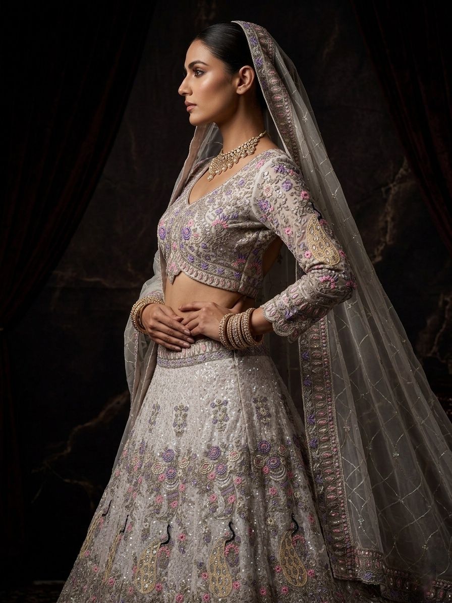 BOLLYWOOD  FANCY LEHENGA CHOLI WITH 4 MTR FLAIR CODING SEQUENCES WORK LEHENGA OFF WHITE 6
