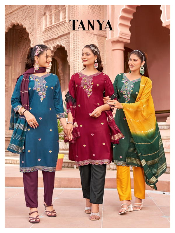 BANWARY PRESENT TANYA KURTI PAINT WITH DUPPTA SEREIS 1001-1008 WITH SEQUENCES JARI EMBRODIERY