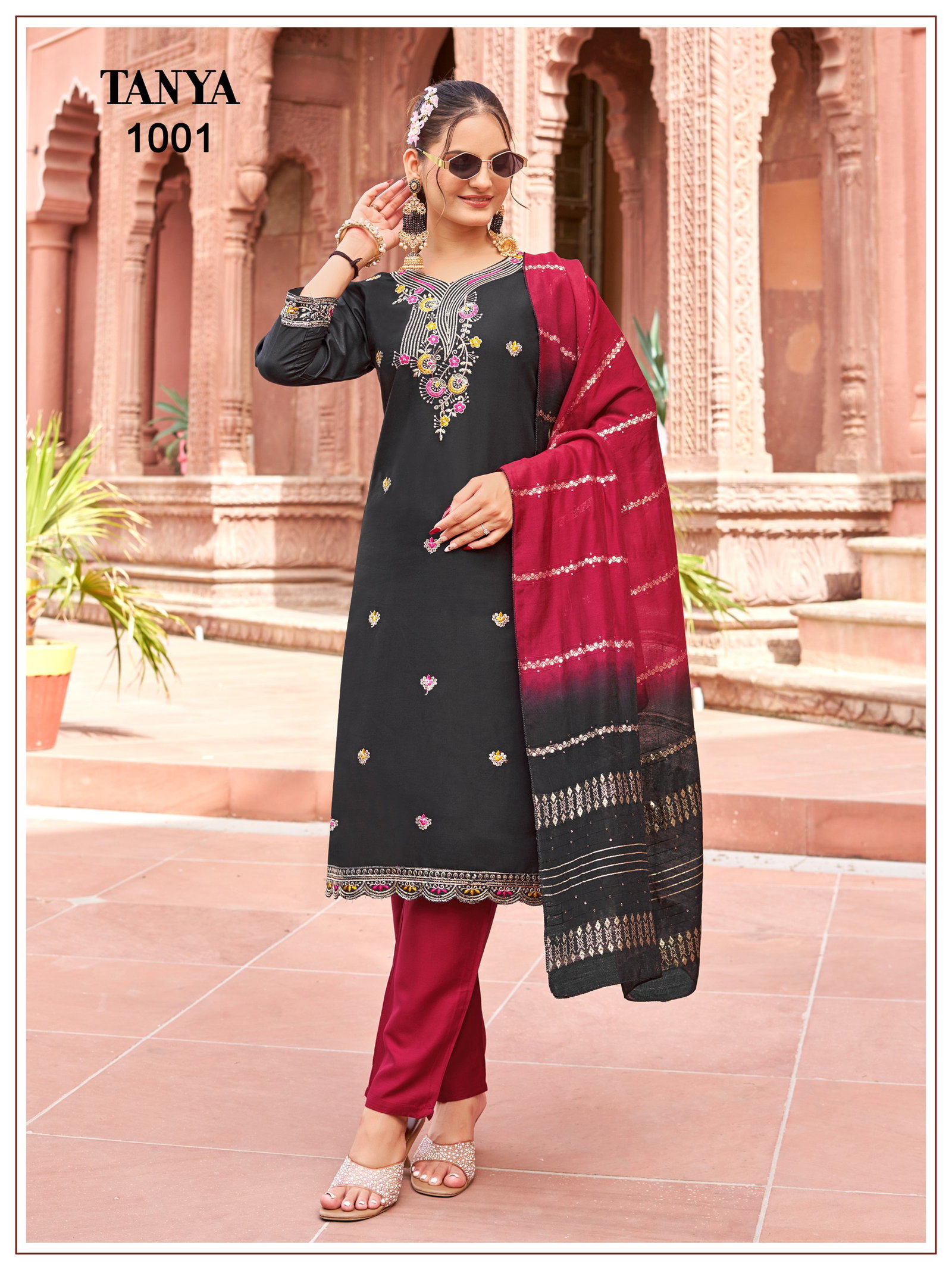 BANWARY PRESENT TANYA KURTI PAINT WITH DUPPTA SEREIS 1001-1008 WITH SEQUENCES JARI EMBRODIERY 14