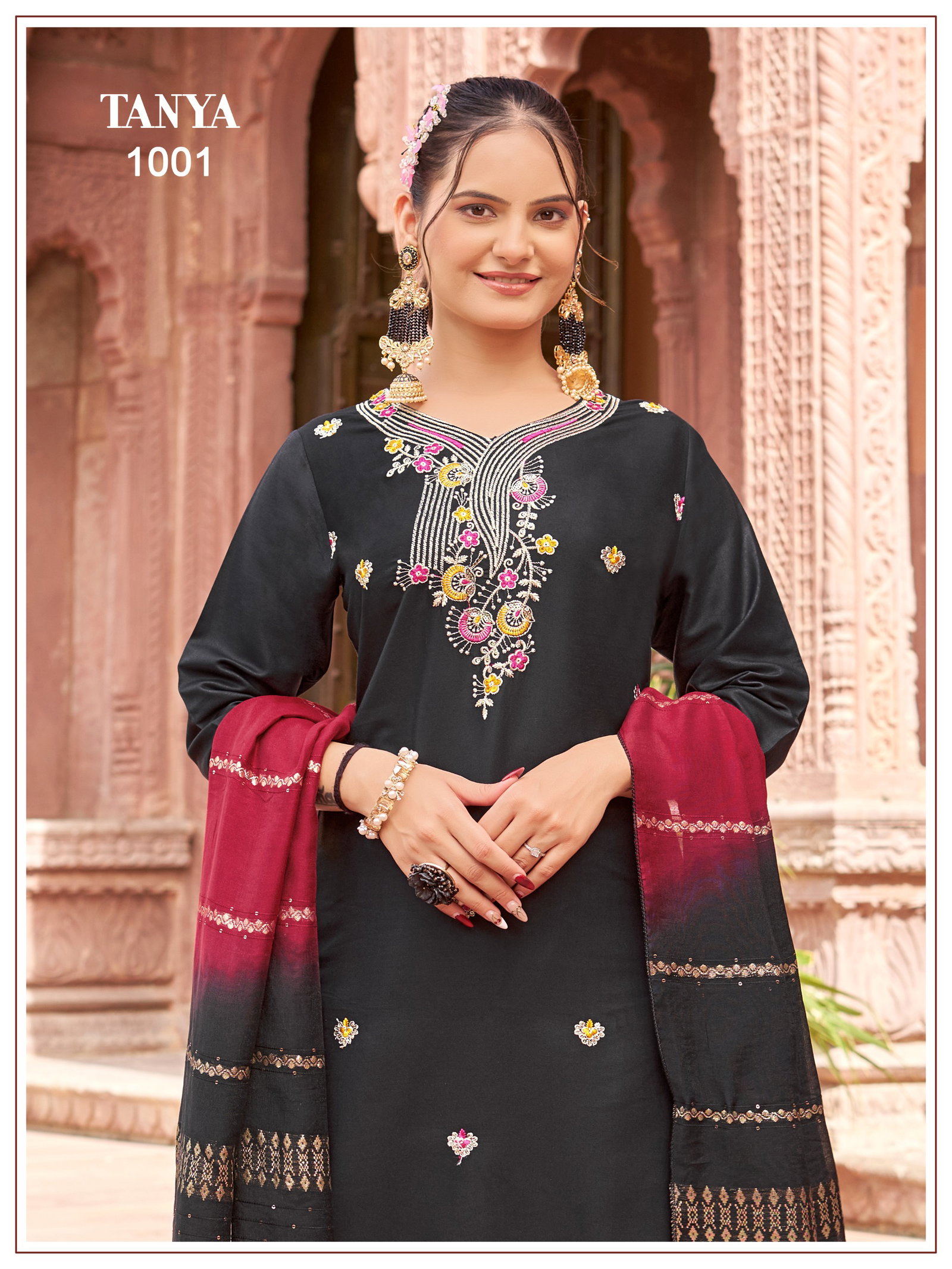 BANWARY PRESENT TANYA KURTI PAINT WITH DUPPTA SEREIS 1001-1008 WITH SEQUENCES JARI EMBRODIERY 16