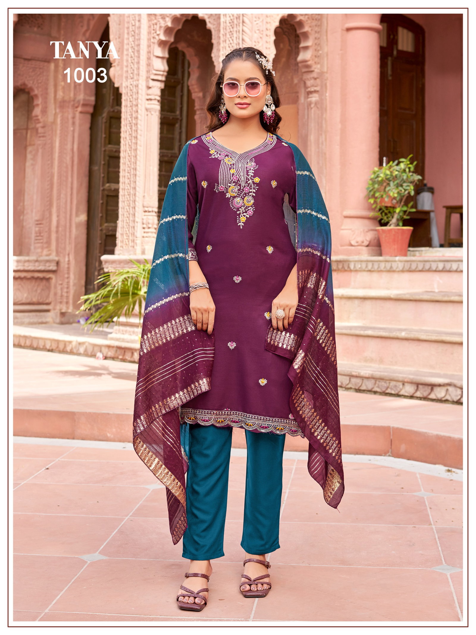 BANWARY PRESENT TANYA KURTI PAINT WITH DUPPTA SEREIS 1001-1008 WITH SEQUENCES JARI EMBRODIERY 13