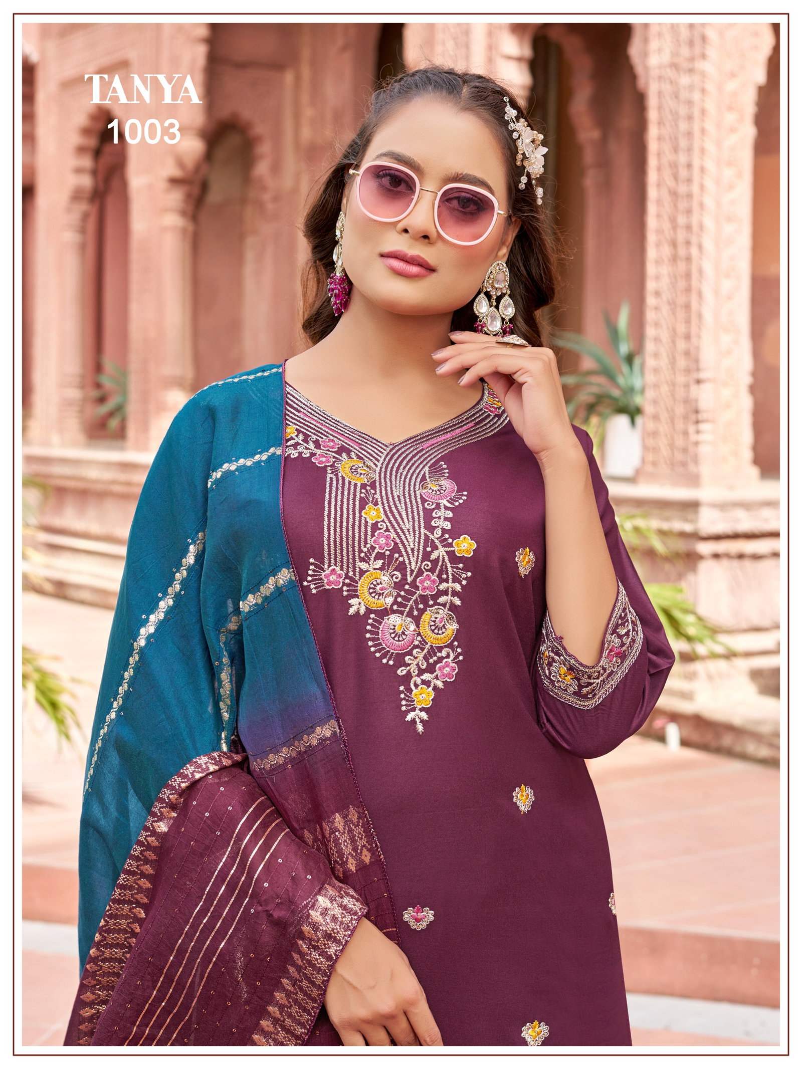 BANWARY PRESENT TANYA KURTI PAINT WITH DUPPTA SEREIS 1001-1008 WITH SEQUENCES JARI EMBRODIERY 7