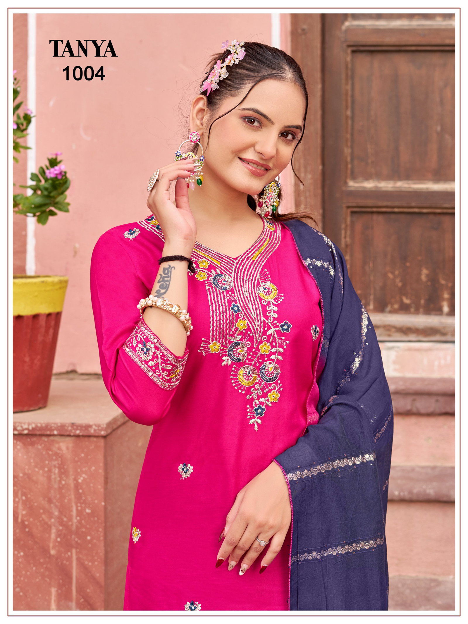 BANWARY PRESENT TANYA KURTI PAINT WITH DUPPTA SEREIS 1001-1008 WITH SEQUENCES JARI EMBRODIERY 9
