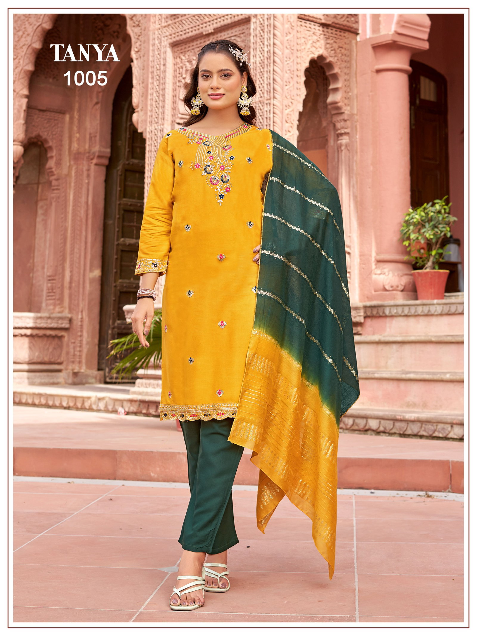 BANWARY PRESENT TANYA KURTI PAINT WITH DUPPTA SEREIS 1001-1008 WITH SEQUENCES JARI EMBRODIERY 10