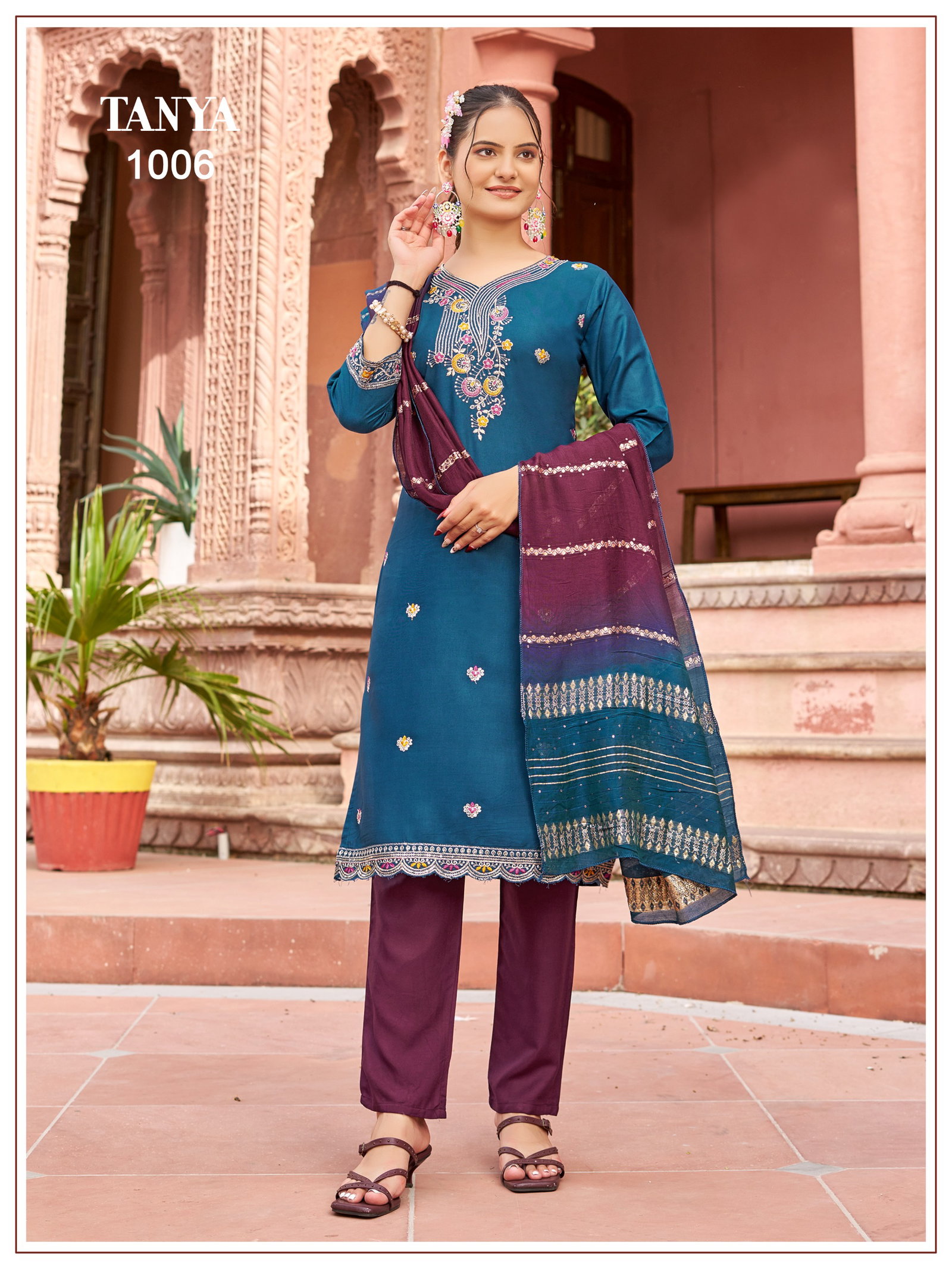 BANWARY PRESENT TANYA KURTI PAINT WITH DUPPTA SEREIS 1001-1008 WITH SEQUENCES JARI EMBRODIERY 12