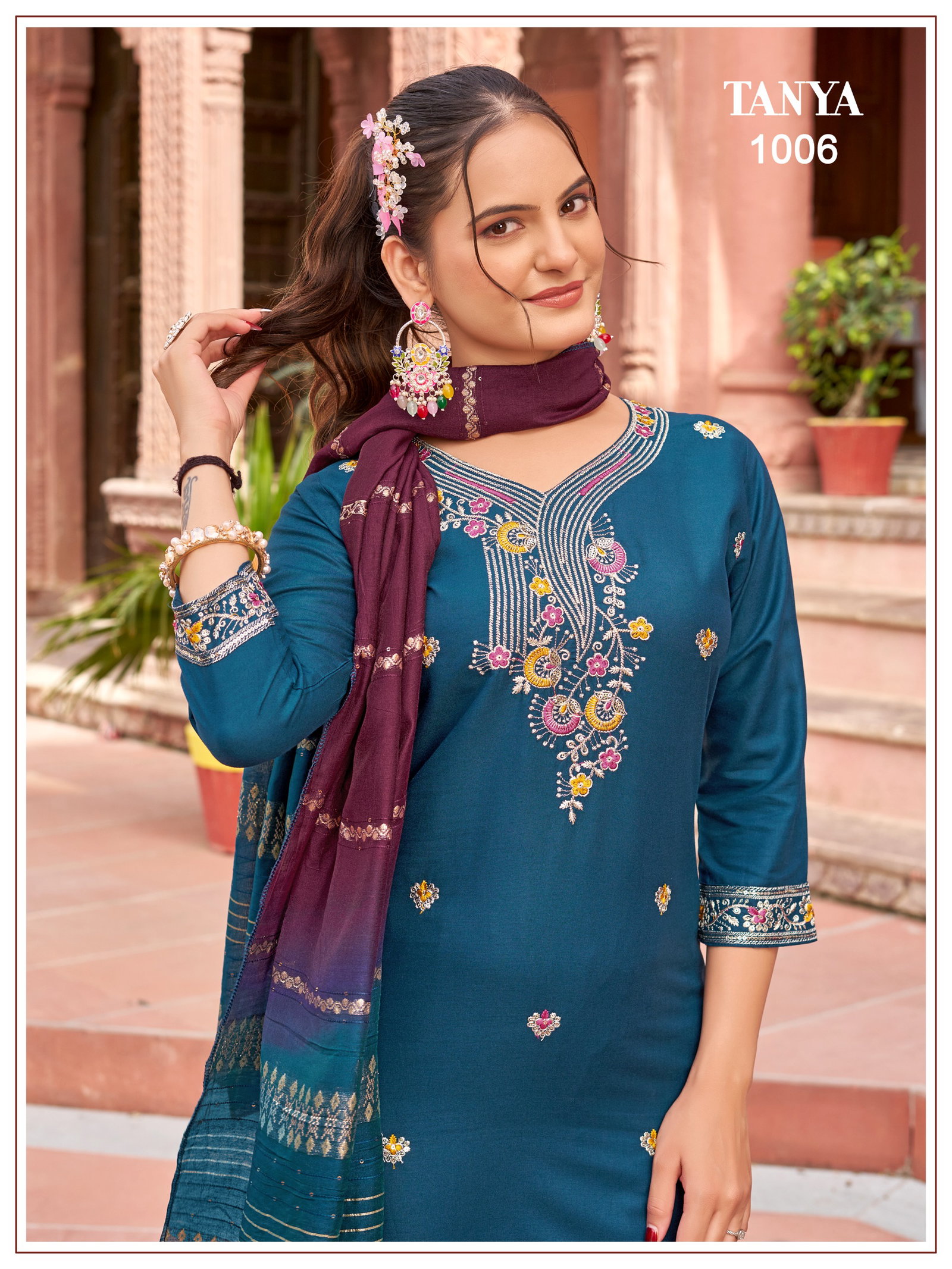 BANWARY PRESENT TANYA KURTI PAINT WITH DUPPTA SEREIS 1001-1008 WITH SEQUENCES JARI EMBRODIERY 6