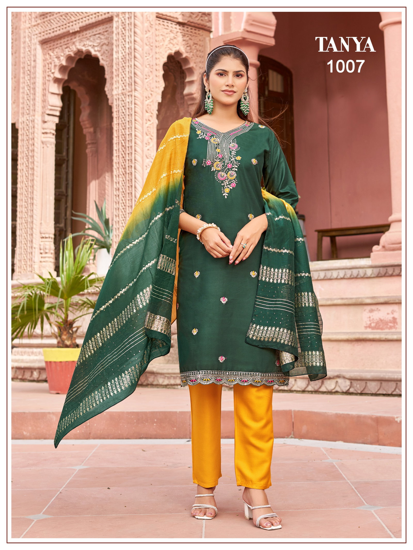 BANWARY PRESENT TANYA KURTI PAINT WITH DUPPTA SEREIS 1001-1008 WITH SEQUENCES JARI EMBRODIERY 3