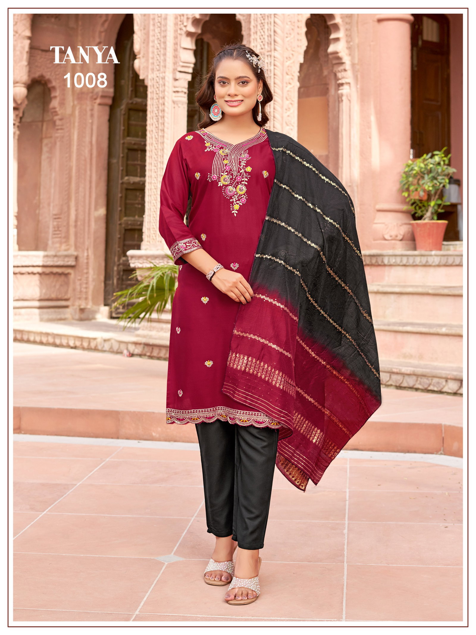 BANWARY PRESENT TANYA KURTI PAINT WITH DUPPTA SEREIS 1001-1008 WITH SEQUENCES JARI EMBRODIERY 4