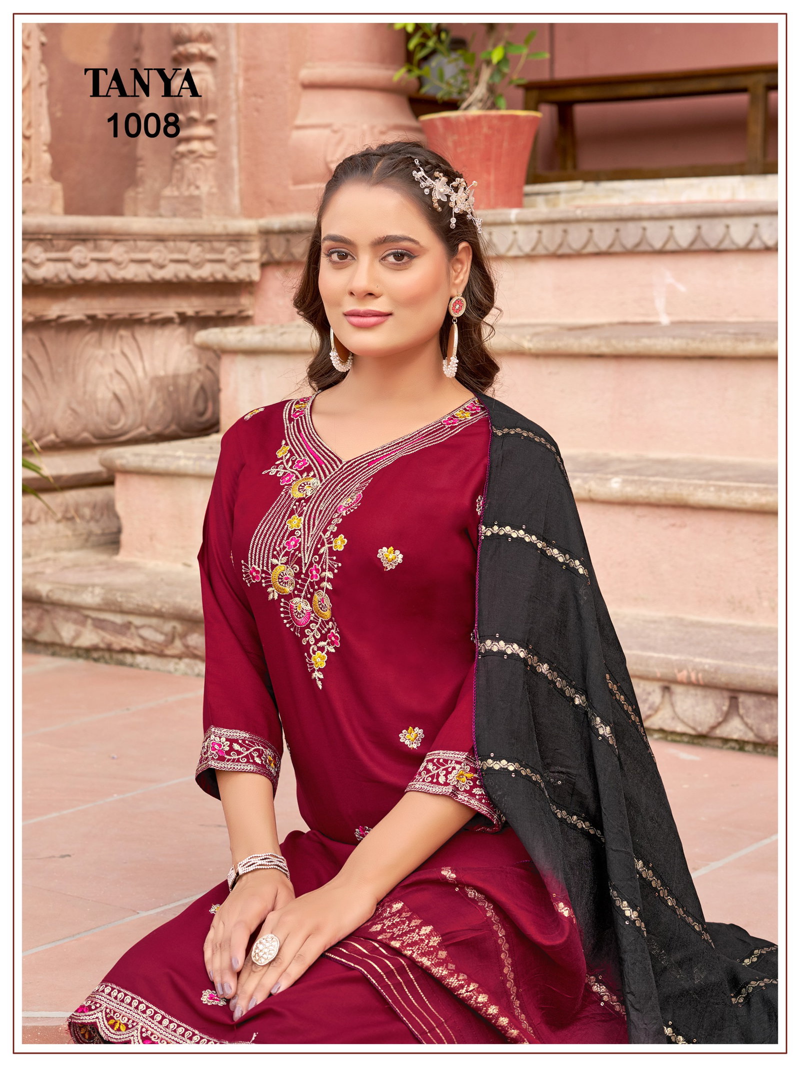 BANWARY PRESENT TANYA KURTI PAINT WITH DUPPTA SEREIS 1001-1008 WITH SEQUENCES JARI EMBRODIERY 1