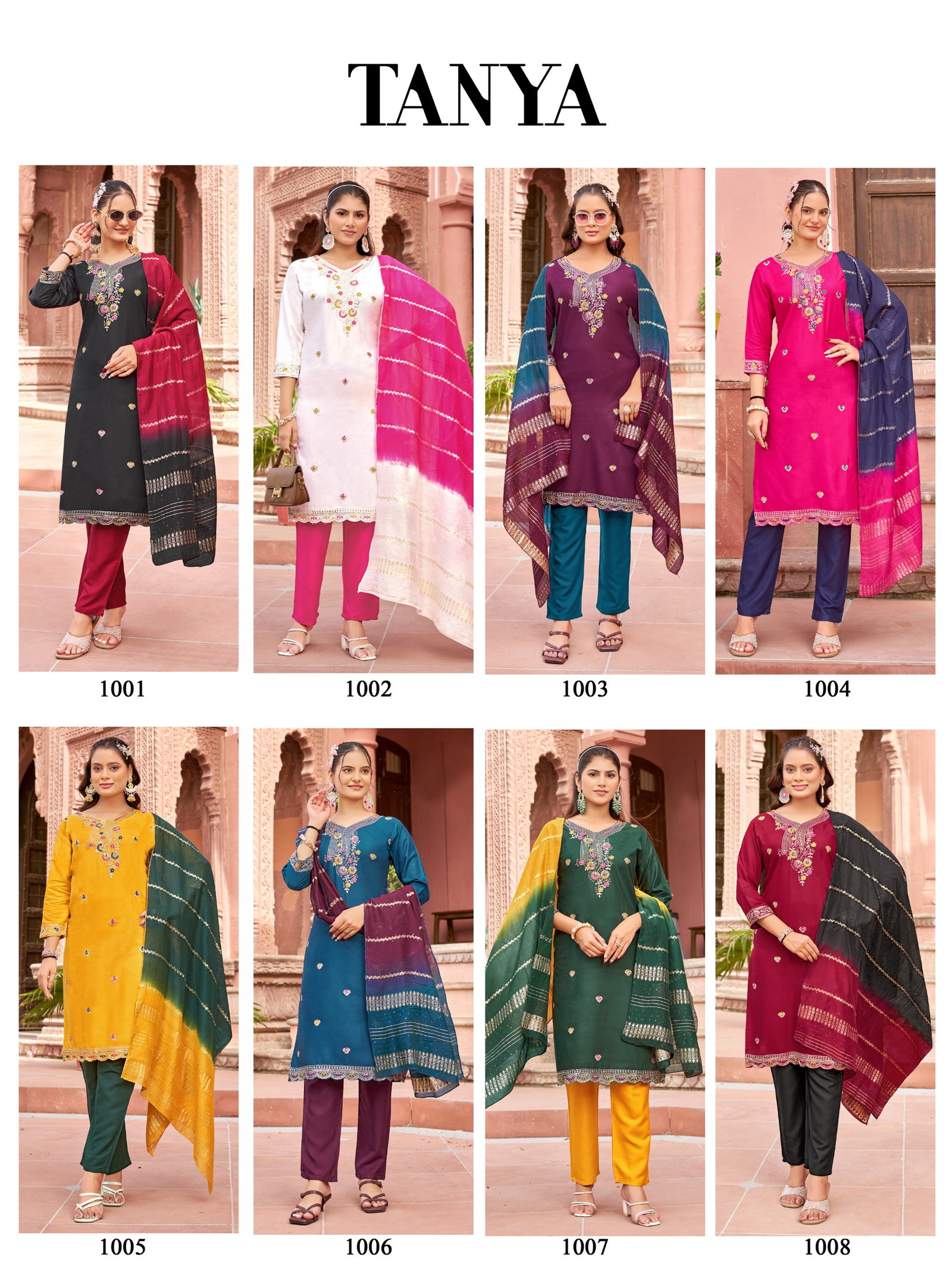 BANWARY PRESENT TANYA KURTI PAINT WITH DUPPTA SEREIS 1001-1008 WITH SEQUENCES JARI EMBRODIERY 2